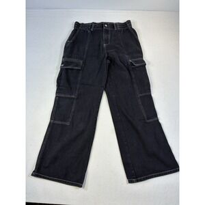 RSQ Black Cargo Pants Mens XXL 100% Cotton Elastic Waist Baggy Skate Workwear